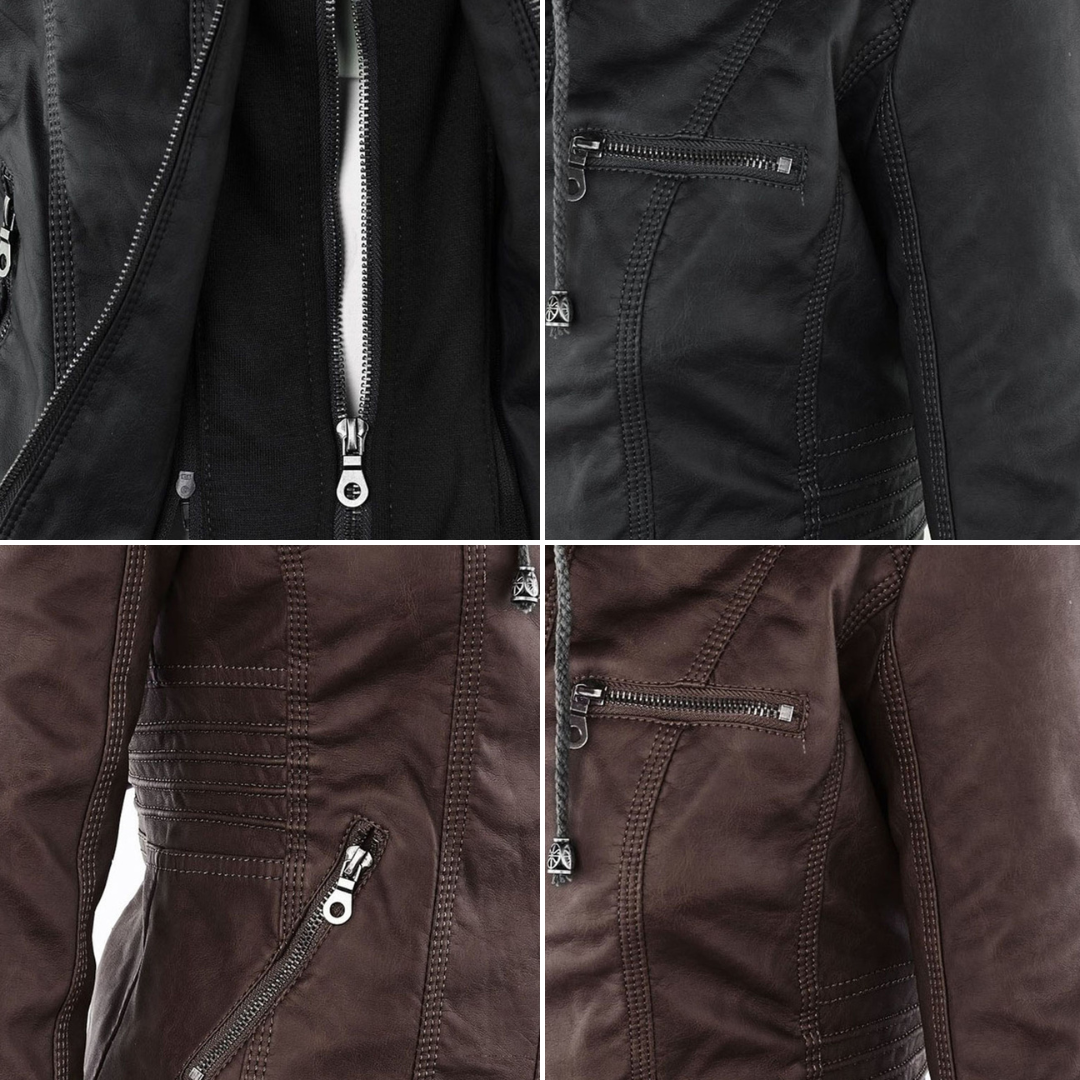 Olivia | Waterproof Women's Leather Jacket with Hood