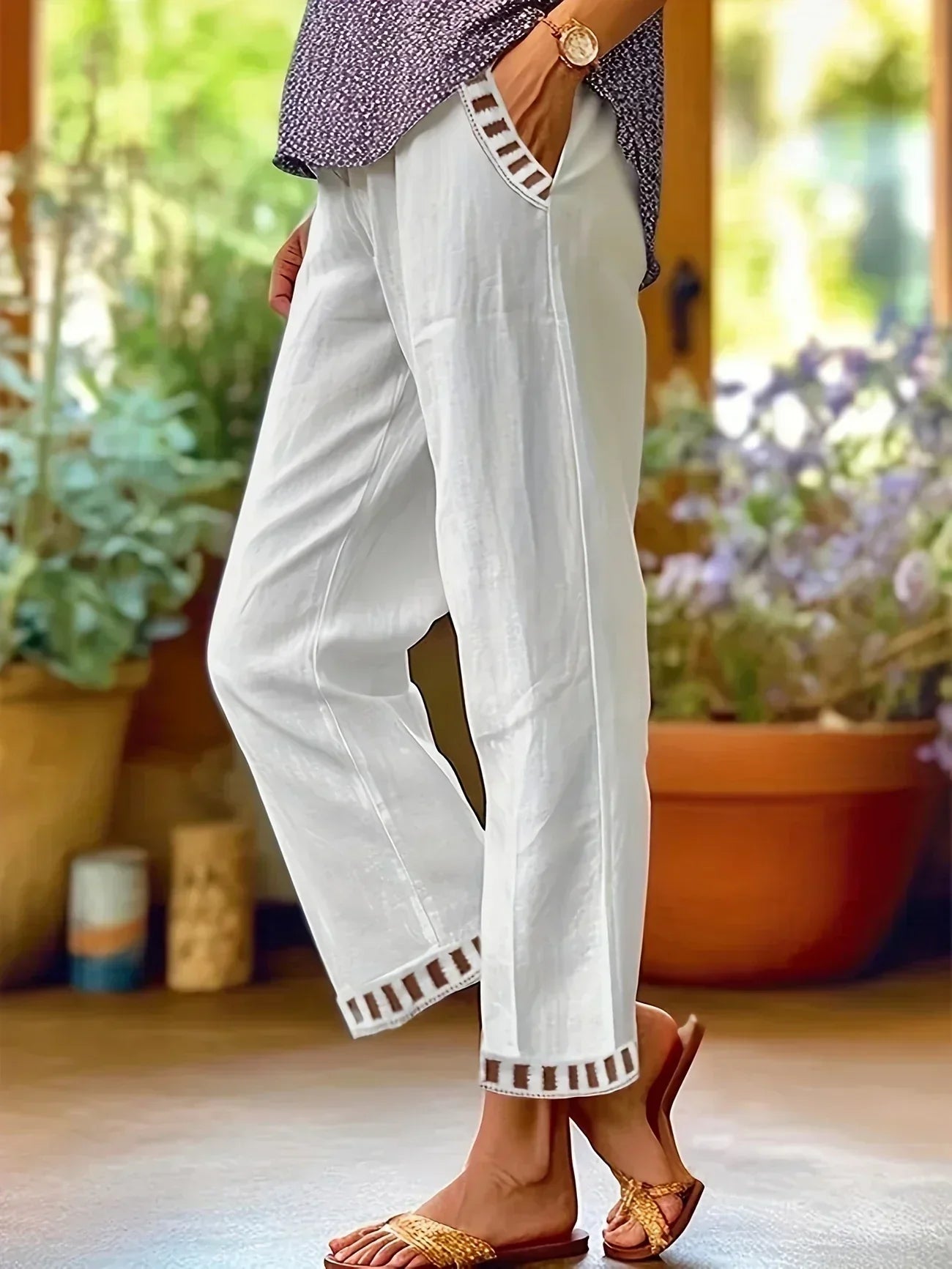 Tracey | Contrast Trim Cropped Pants